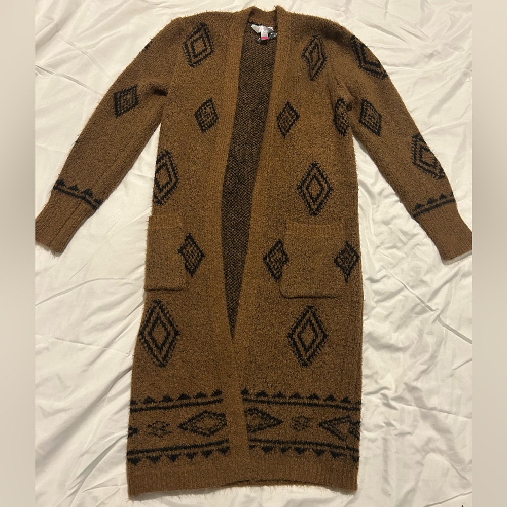 No Boundaries Brown and Black Patterned Cardigan